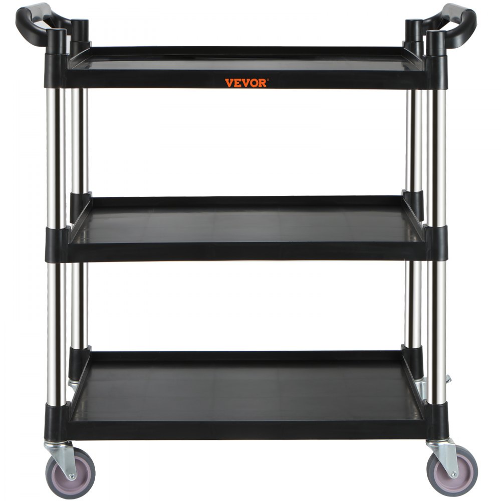 VEVOR Utility Service Cart, 3 Shelf Heavy Duty 154LBS Food Service Cart, Rolling Utility Cart with Lockable Wheels, 32.7" x 15.7" x 37.4" Plastic Utility Cart for Kitchen Office Restaurant Home, Black