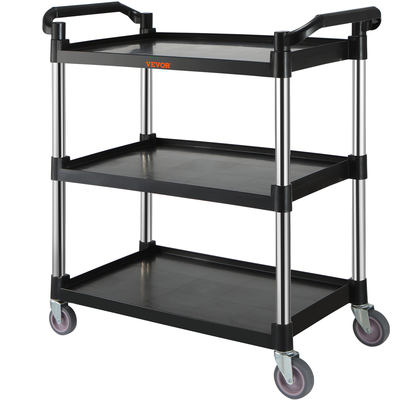 VEVOR Utility Service Cart, 3 Shelf Heavy Duty 154LBS Food Service Cart, Rolling Utility Cart with Lockable Wheels, 32.7" x 15.7" x 37.4" Plastic Utility Cart for Kitchen Office Restaurant Home, Black