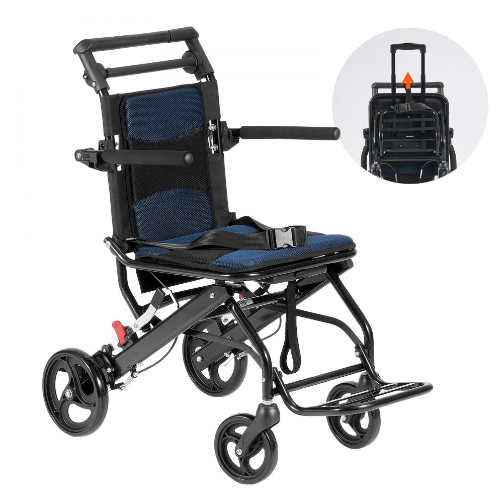 VEVOR Wheelchair Aluminum Alloy Transport Chair Foldable 15.75-In W Seat 220lbs