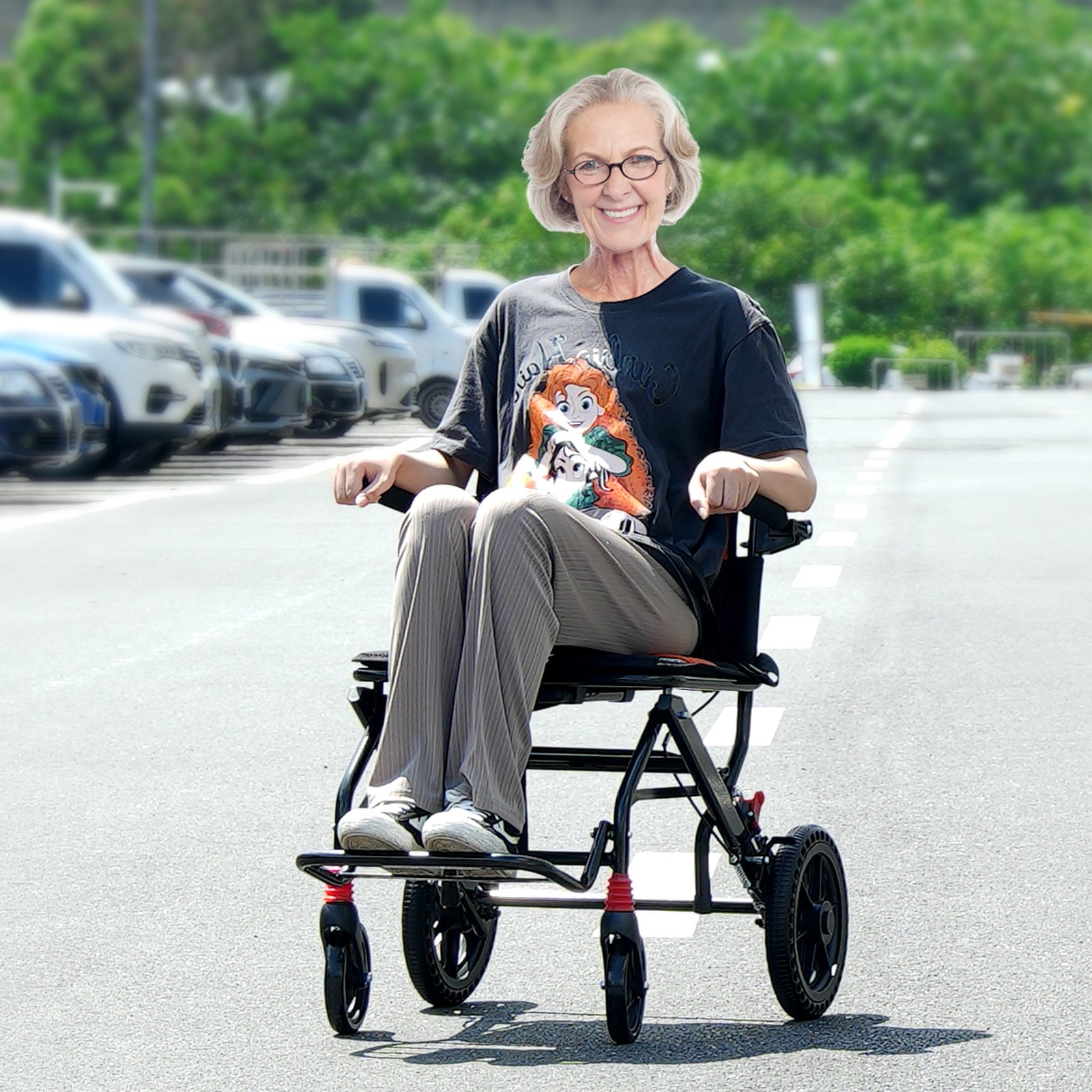 VEVOR Wheelchair Aluminum Alloy Transport Chair Foldable 45.7 cm W Seat 99.8 kg