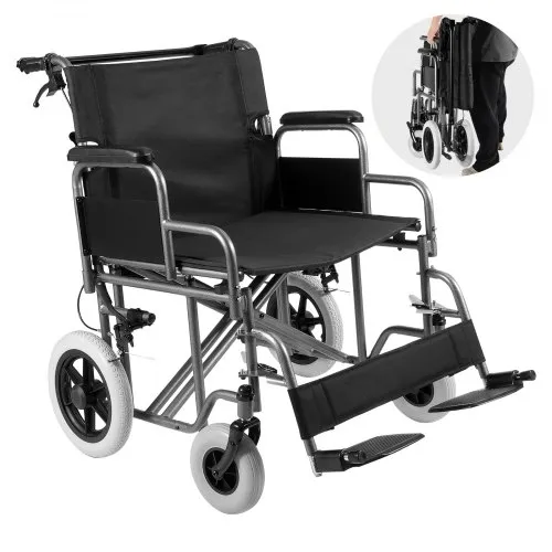 VEVOR Wheelchair, Carbon Steel Transport Chair for Adults, Foldable Wheelchair with Detachable Armrest, Self-locking Brake, 24-Inch Wide Seat, 300lbs Weight Capacity, for the Disabled Move Freely