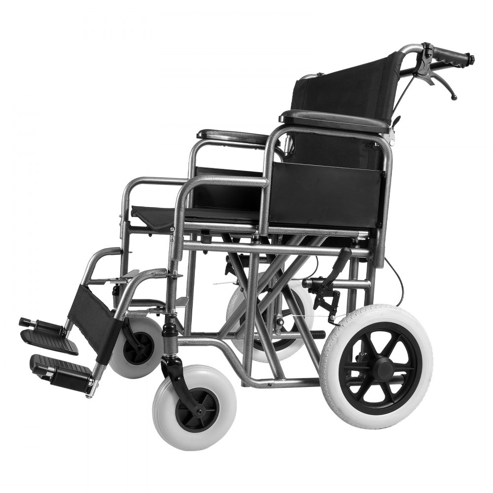 VEVOR Wheelchair, Carbon Steel Transport Chair for Adults, Foldable Wheelchair with Detachable Armrest, Self-locking Brake, 24-Inch Wide Seat, 300lbs Weight Capacity, for the Disabled Move Freely