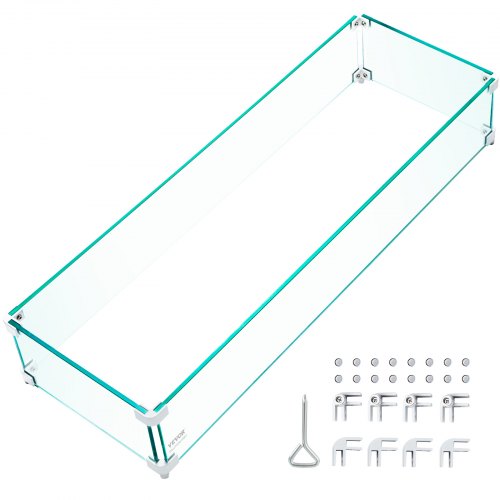 VEVOR Fire Pit Wind Guard, 35.5 x 11.5 x 6 Inch Glass Wind Guard, Rectangular Glass Shield, 0.3" Clear Tempered Glass Flame Guard, Steady Feet Tree Pit Guard for Propane, Gas, Outdoor