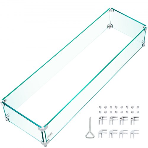 VEVOR Fire Pit Wind Guard, 41.5 x 11.5 x 6 Inch Glass Wind Guard, Rectangular Glass Shield, 0.3" Clear Tempered Glass Flame Guard, Steady Feet Tree Pit Guard for Propane, Gas, Outdoor