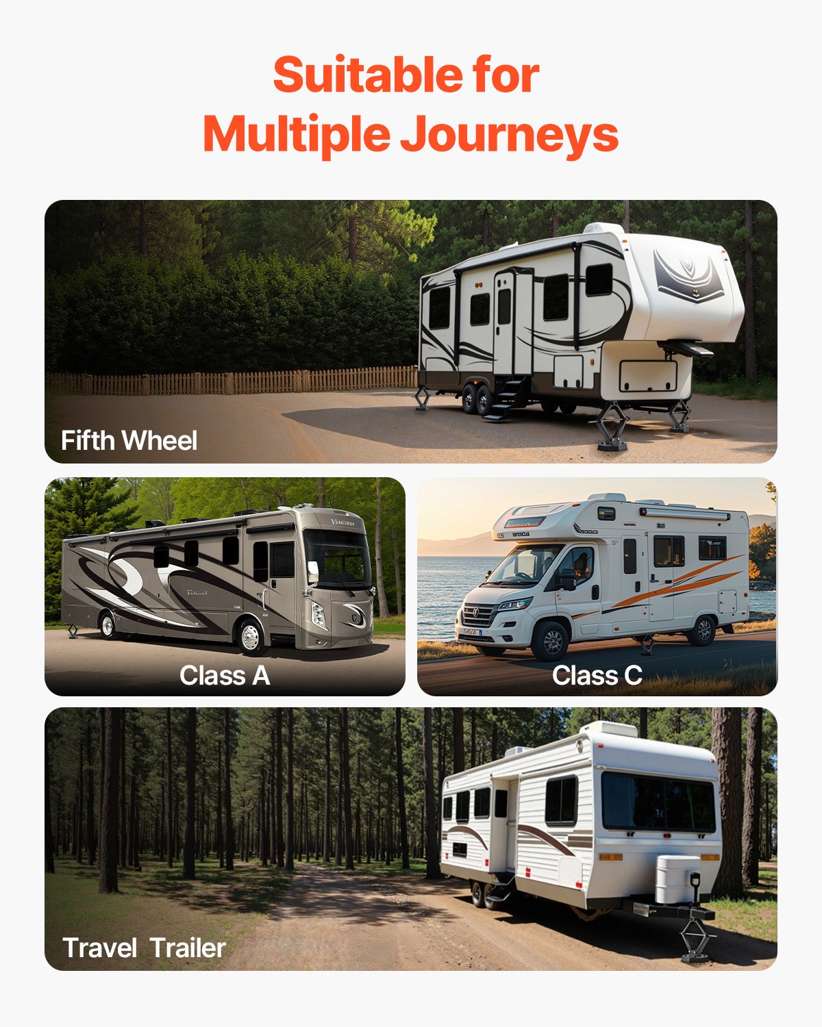 VEVOR RV Leveling Pads, 4-Pack Rubber Trailer Jack Pads, Each with 5000 lbs Capacity, Standard Jack Stabilizer Pad with Large Surface Area, Ideal for Scissor Jack Feet 5th Wheels Class A/C Motorhomes