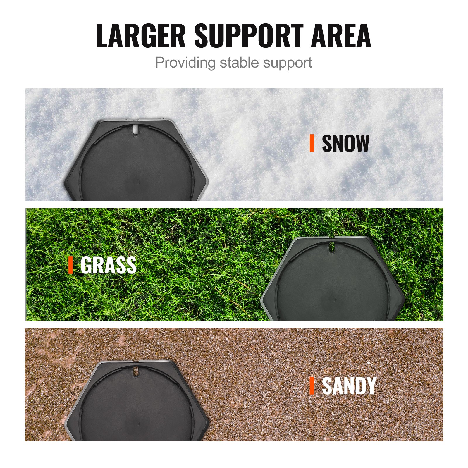 VEVOR rv leveling pads provide stable support on snow, grass, and sandy terrains.