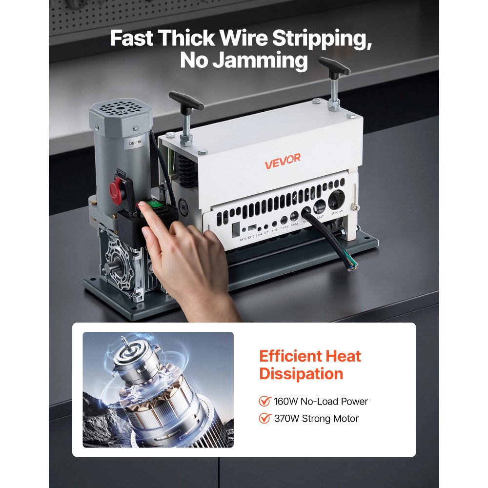 VEVOR Electric Wire Stripper Machine, 1.5-40 mm, 11 Channel Automatic Copper Cable Stripper,  370W Wire Stripper Tool with Manual Hand Crank Mode, Emergency Stop Button, for Scrap Copper Recycling