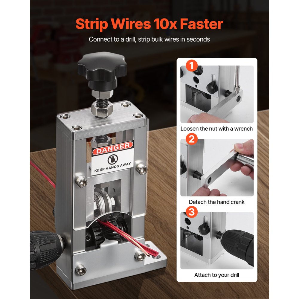 VEVOR Manual Wire Stripping Machine, 0.06-1 in, Copper Stripper with Hand Crank or Drill Powered, 64Mn Quenched Blades, 45# Steel Rollers, Aluminum Alloy Frame Wire Peeler, for Scrap Copper Recycling