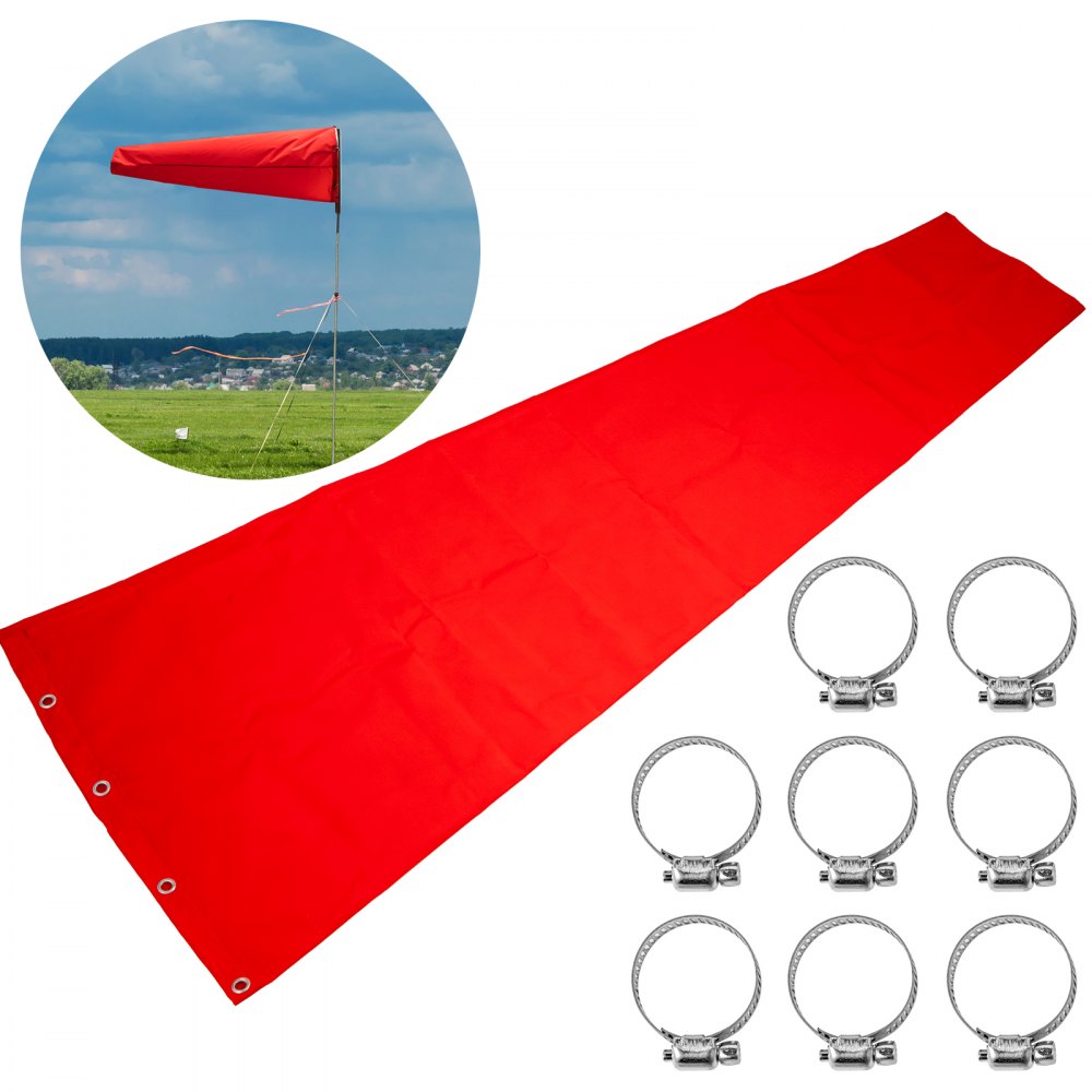 VEVOR Airport Windsock Wind Direction Sock 18 x 60 Inch Aviation Wind Sock Orange Red Nylon Windsock Weatherproof Airport Wind Sock Outdoor Air Direction Indicator for Airport Industry Farm & Park