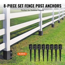 VEVOR Fence Post Anchor Ground Spike, 8 Pack 24 x 4 x 4 Inches Outer Diameter (Inner Diameter 3.5 x3.5 Inches), Metal Black Powder Coated Post Stake Ground, for Mailbox Deck Garden Railing