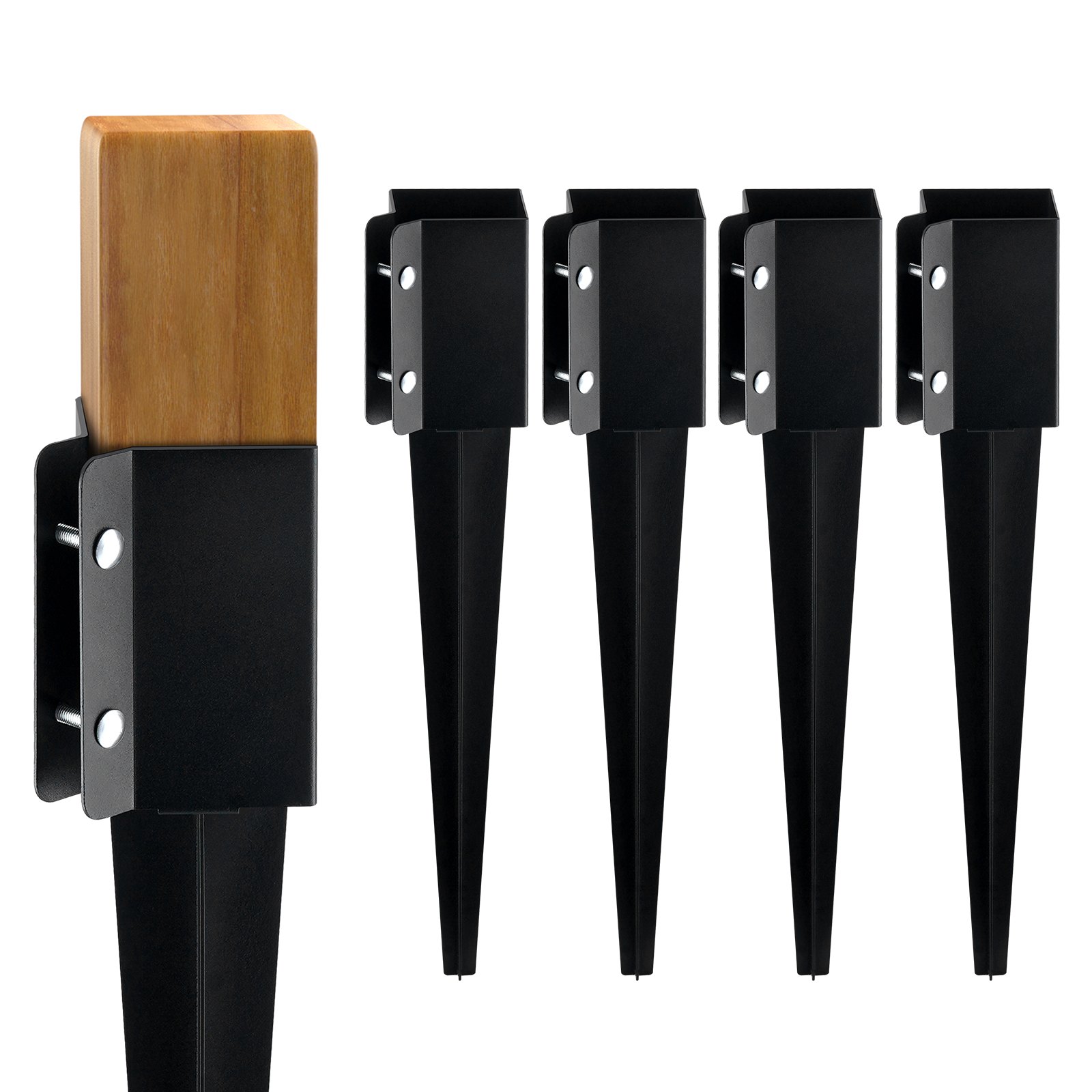 VEVOR Fence Post Anchor Ground Spike, 4 Pack 24 x 4 x 4 Inches Outer Diameter (Inner Diameter 3.5 x3.5 Inches), Metal Black Powder Coated Post Stake Ground, for Mailbox Deck Garden Railing