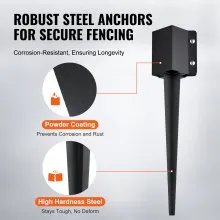 VEVOR Fence Post Anchor Ground Spike, 6 Pack 24 x 4 x 4 Inches Outer Diameter (Inner Diameter 3.5 x3.5 Inches), Metal Black Powder Coated Post Stake Ground, for Mailbox Deck Garden Railing
