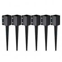 VEVOR Fence Post Anchor Ground Spike, 6 Pack 24 x 4 x 4 Inches Outer Diameter (Inner Diameter 3.5 x3.5 Inches), Metal Black Powder Coated Post Stake Ground, for Mailbox Deck Garden Railing