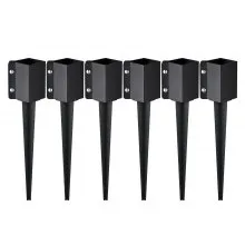 VEVOR Fence Post Anchor Ground Spike, 6 Pack 24 x 4 x 4 Inches Outer Diameter (Inner Diameter 3.5 x3.5 Inches), Metal Black Powder Coated Post Stake Ground, for Mailbox Deck Garden Railing