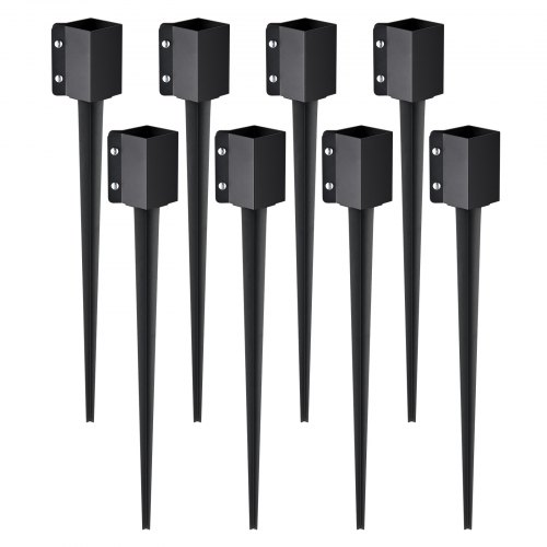 VEVOR Fence Post Anchor Ground Spike, 8 Pack 36 x 4 x 4 Inches Outer Diameter (Inner Diameter 3.5 x3.5 Inches), Metal Black Powder Coated Post Stake Ground, for Mailbox Deck Garden Railing