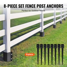 VEVOR Fence Post Anchor Ground Spike, 8 Pack 36 x 4 x 4 Inches Outer Diameter (Inner Diameter 3.5 x3.5 Inches), Metal Black Powder Coated Post Stake Ground, for Mailbox Deck Garden Railing