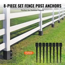 VEVOR Fence Post Anchor Ground Spike, 8 Pack 36 x 4 x 4 Inches Outer Diameter (Inner Diameter 3.5 x3.5 Inches), Metal Black Powder Coated Post Stake Ground, for Mailbox Deck Garden Railing