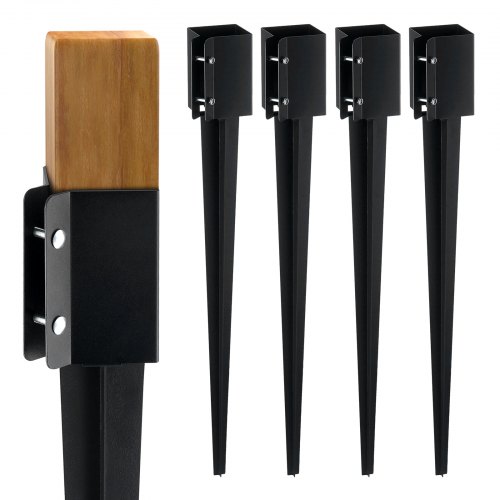 VEVOR Fence Post Anchor Ground, 4-Pack 36 in. L x 4 in. W x 4 in. H Outer Diameter, Metal Powder Coated Post Stake Ground