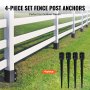 VEVOR Fence Post Anchor Ground Spike, 4 Pack 36 x 4 x 4 Inches Outer Diameter (Inner Diameter 3.5 x3.5 Inches), Metal Black Powder Coated Post Stake Ground, for Mailbox Deck Garden Railing