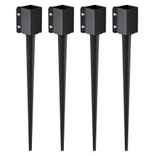 VEVOR Fence Post Anchor Ground Spike, 4 Pack 36 x 4 x 4 Inches Outer Diameter (Inner Diameter 3.5 x3.5 Inches), Metal Black Powder Coated Post Stake Ground, for Mailbox Deck Garden Railing