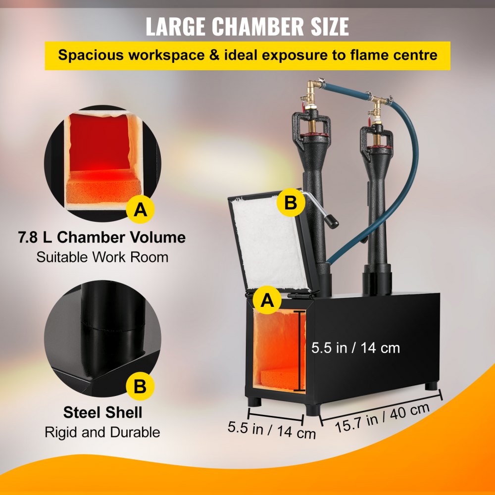 VEVOR Farrier Furnace with Dual Burners Large Capacity Portable Square Metal Propane Knife Forge, Black