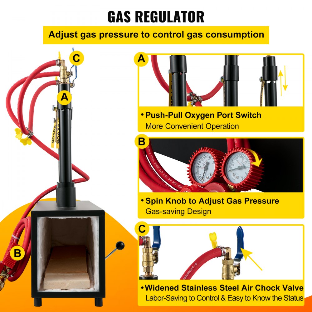 VEVOR Gas Propane Forge Furnace Burner Portable Three Burners Metal Tool Making