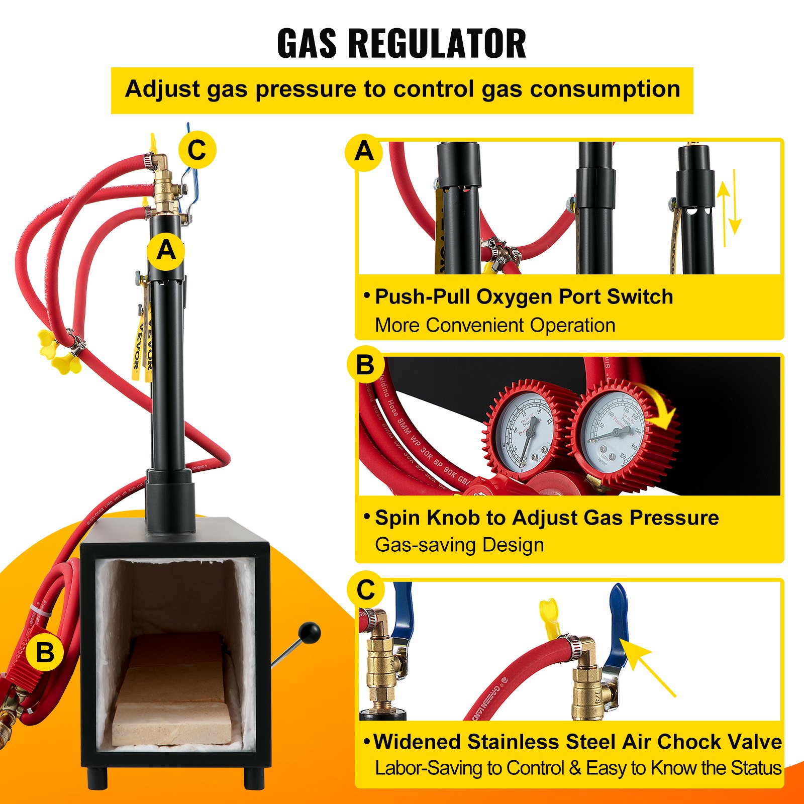 VEVOR Gas Propane Forge Furnace Burner Portable Three Burners Metal Tool Making