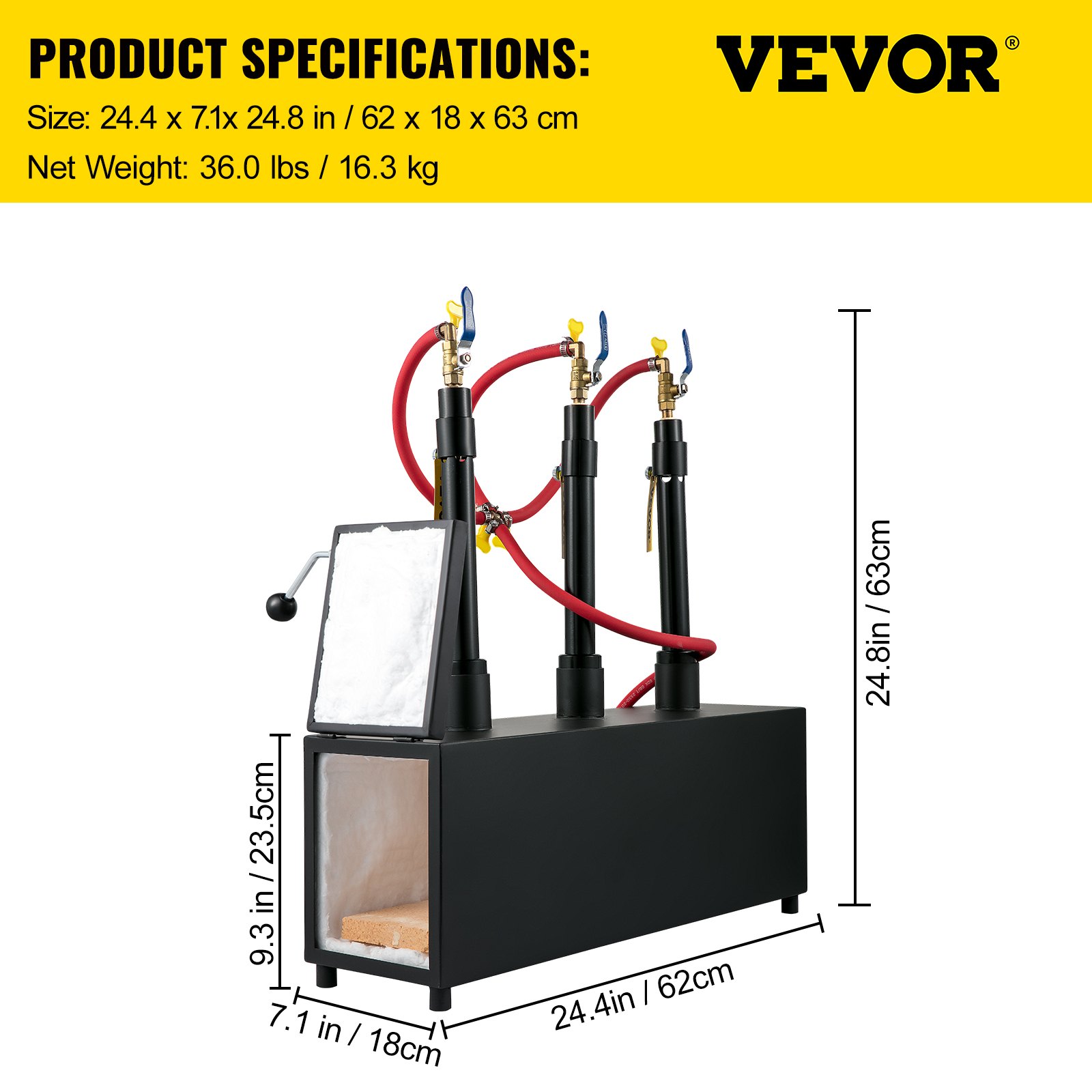 VEVOR Propane Knife Forge, Farrier Furnace with Three Burners, Portable Square Metal Forge with Single Durable Door, Large Capacity, for Blacksmithing, Knife Making, Forging Tools and Equipment