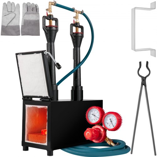 VEVOR Propane Knife Forge, Farrier Furnace with Dual Burners, Portable Square Metal Forge with Single Durable Door, Large Capacity, for Blacksmithing, Knife Making, Forging Tools and Equipment