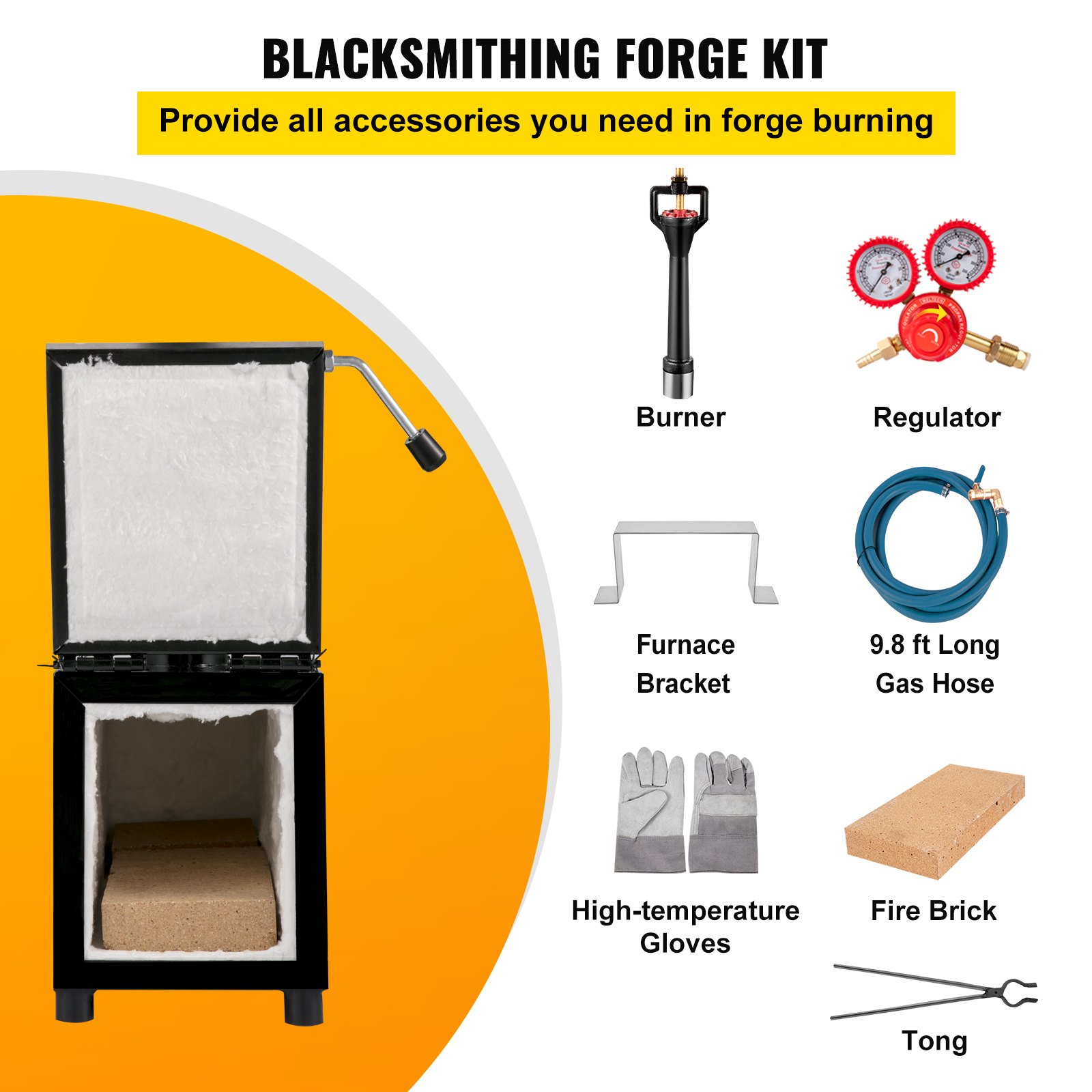 VEVOR Propane Knife Forge, Farrier Furnace with Dual Burners, Portable Square Metal Forge with Single Durable Door, Large Capacity, for Blacksmithing, Knife Making, Forging Tools and Equipment
