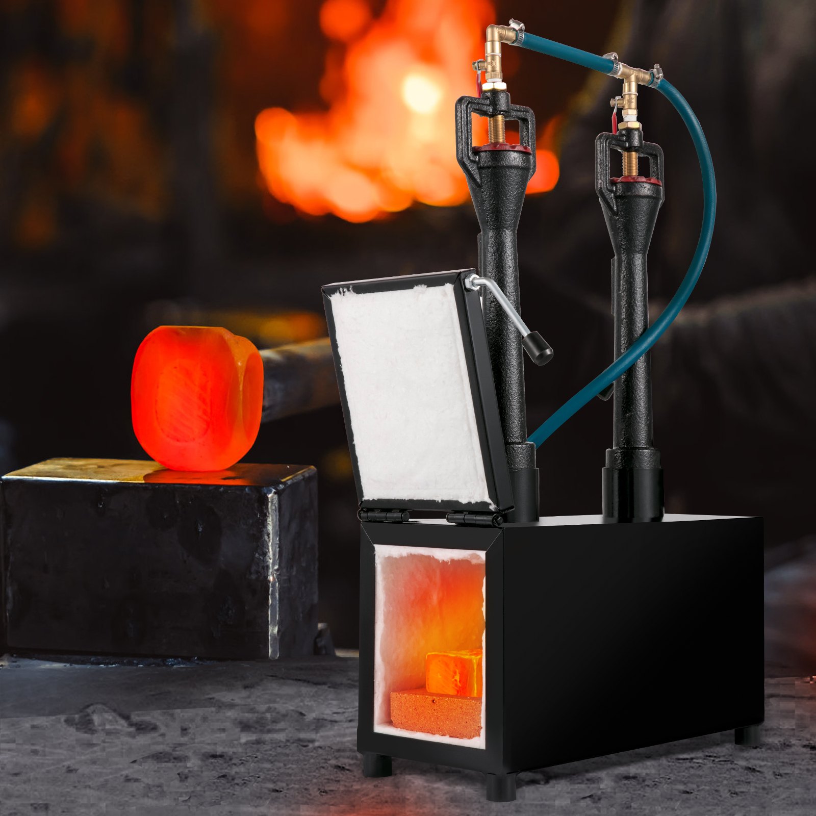VEVOR Propane Knife Forge, Farrier Furnace with Dual Burners, Portable Square Metal Forge with Single Durable Door, Large Capacity, for Blacksmithing, Knife Making, Forging Tools and Equipment