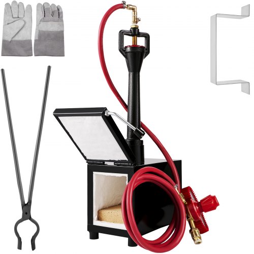 VEVOR Propane Knife Forge, Farrier Furnace with Single Burner, Portable Square Metal Forge with Single Durable Door, Large Capacity, for Blacksmithing, Knife Making, Forging Tools and Equipment