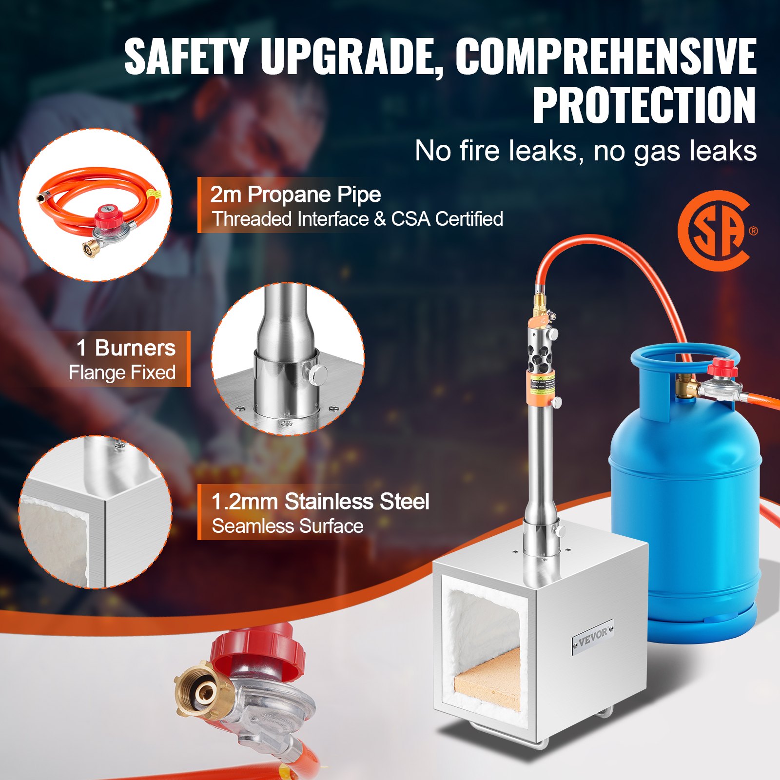 VEVOR Portable Propane Forge, 1 Burner Farrier Forge, 2600℉ Tool and Knife Making Blacksmithing Gas Forge, Large Capacity Square Stainless Steel Gas Forging Tools and Equipment for Metal Forging