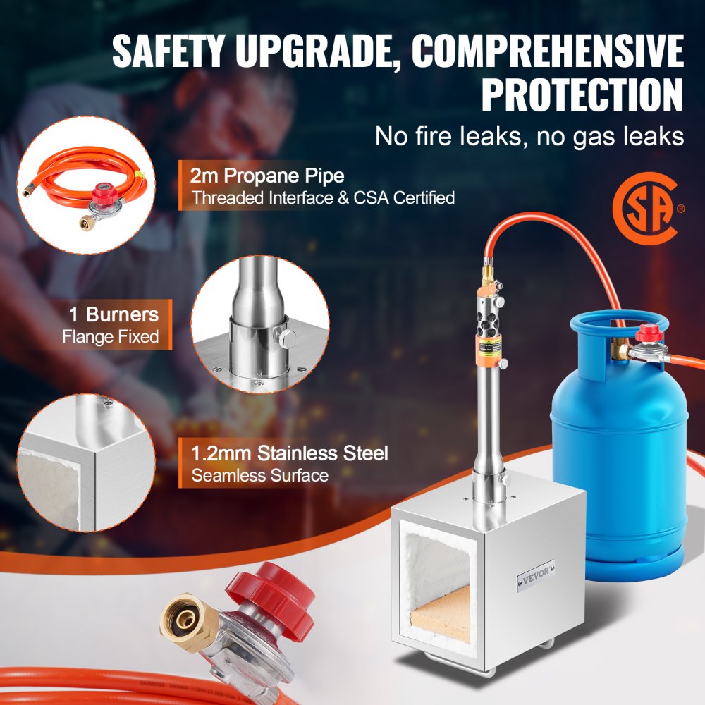 VEVOR Portable Propane Forge, 1 Burner Farrier Forge, 2600℉ Tool and Knife Making Blacksmithing Gas Forge, Large Capacity Square Stainless Steel Gas Forging Tools and Equipment for Metal Forging