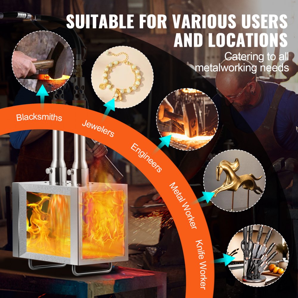 VEVOR Portable Propane Forge, 2 Burner Farrier Forge, 2600℉ Tool and Knife Making Blacksmithing Gas Forge, Large Capacity Square Stainless Steel Gas Forging Tools and Equipment for Metal Forging