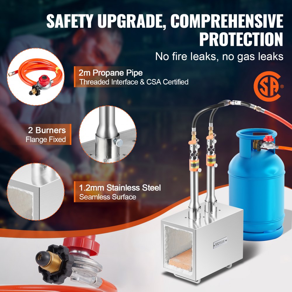 VEVOR Portable Propane Forge, 2 Burner Farrier Forge, 2600℉ Tool and Knife Making Blacksmithing Gas Forge, Large Capacity Square Stainless Steel Gas Forging Tools and Equipment for Metal Forging