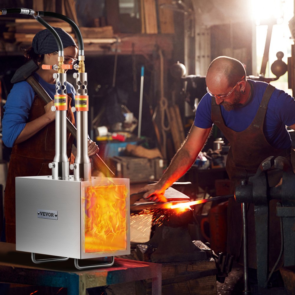 VEVOR Portable Propane Forge, 2 Burner Farrier Forge, 2600℉ Tool and Knife Making Blacksmithing Gas Forge, Large Capacity Square Stainless Steel Gas Forging Tools and Equipment for Metal Forging