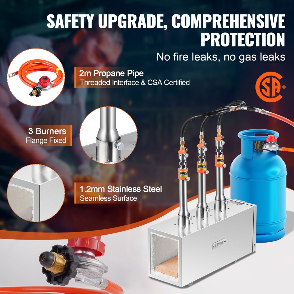 VEVOR Portable Propane Forge, 3 Burner Farrier Forge, 2600℉ Tool and Knife Making Blacksmithing Gas Forge, Large Capacity Square Stainless Steel Gas Forging Tools and Equipment for Metal Forging