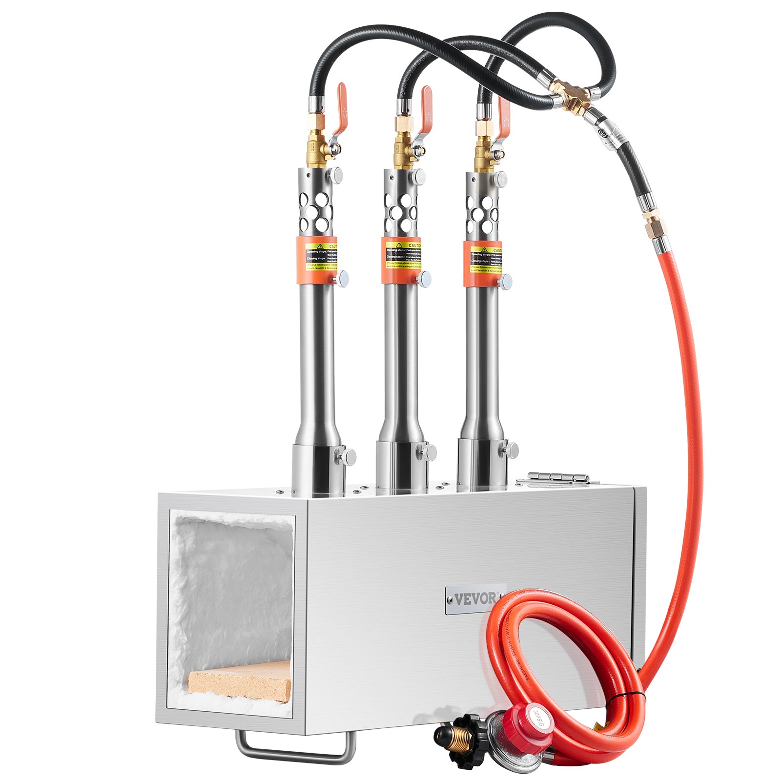 VEVOR Portable Propane Forge, 3 Burner Farrier Forge, 2600℉ Tool and Knife Making Blacksmithing Gas Forge, Large Capacity Square Stainless Steel Gas Forging Tools and Equipment for Metal Forging