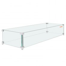 VEVOR Fire Pit Wind Guard, 38 x 10.5 x 6 Inch Glass Wind Guard, Rectangular Glass Shield, 0.3" Thick Fire Table, Clear Tempered Glass Flame Guard, Steady Feet Tree Pit Guard for Propane, Gas, Outdoor