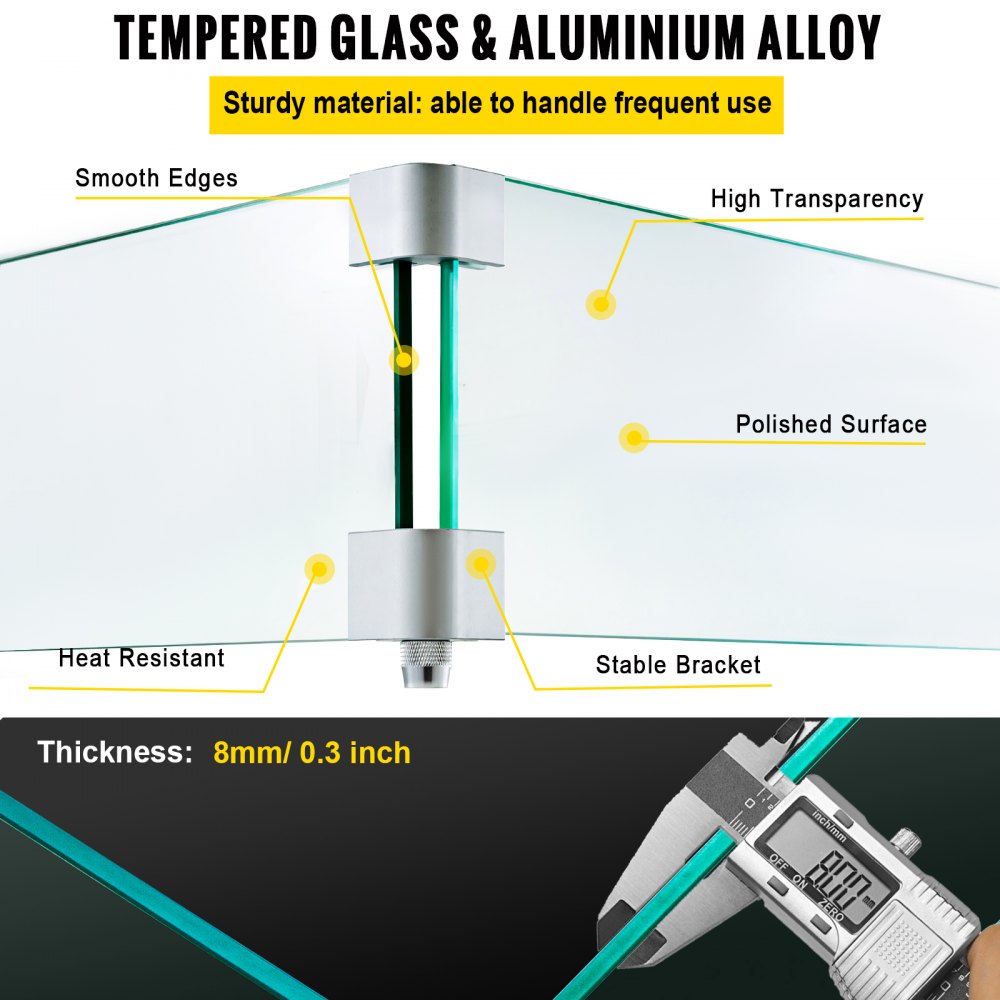 VEVOR Fire Pit Wind Guard, 14 x 14 x 6 Inch Glass Wind Guard, Rectangular Glass Shield, 0.3\" Thick Fire Table, Clear Tempered Glass Flame Guard, Steady Feet Tree Pit Guard for Propane, Gas, Outdoor