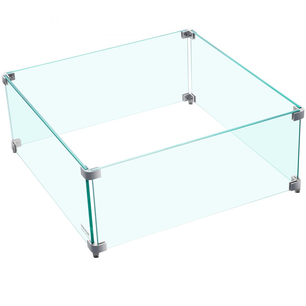 VEVOR Fire Pit Wind Guard, 14 x 14 x 6 Inch Glass Wind Guard, Rectangular Glass Shield, 0.3\" Thick Fire Table, Clear Tempered Glass Flame Guard, Steady Feet Tree Pit Guard for Propane, Gas, Outdoor