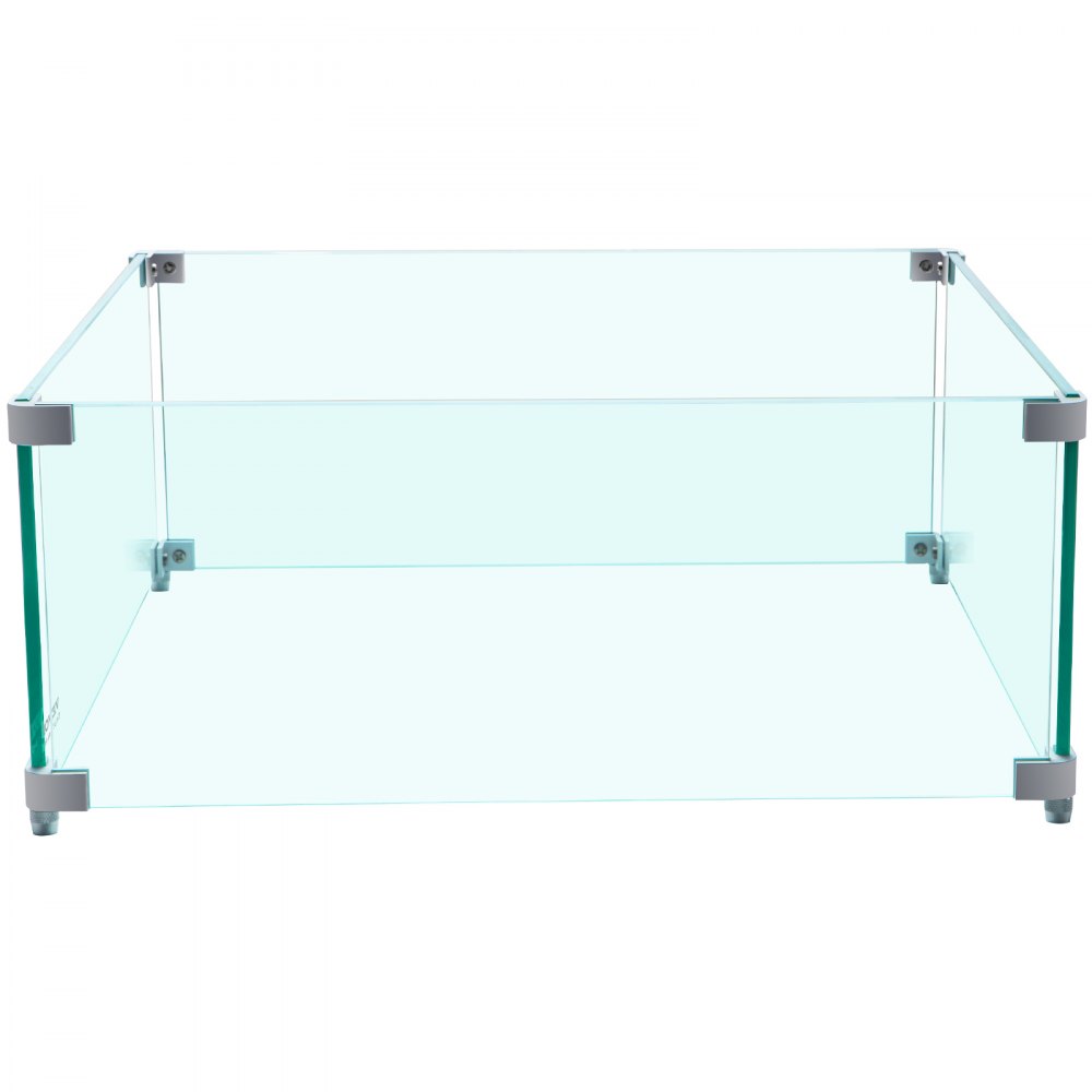 VEVOR Fire Pit Wind Guard, 14 x 14 x 6 Inch Glass Wind Guard, Rectangular Glass Shield, 0.3\" Thick Fire Table, Clear Tempered Glass Flame Guard, Steady Feet Tree Pit Guard for Propane, Gas, Outdoor