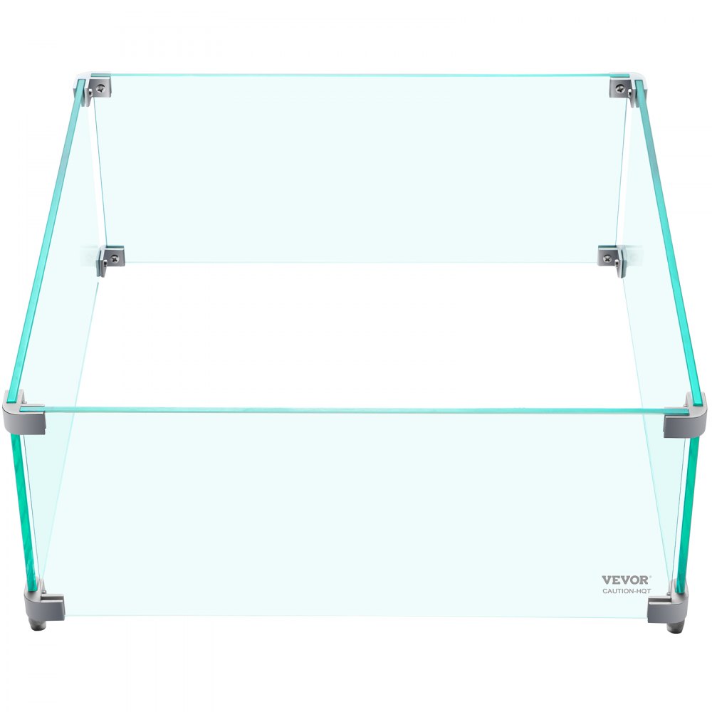 VEVOR Fire Pit Wind Guard, 14 x 14 x 6 Inch Glass Wind Guard, Rectangular Glass Shield, 0.3\" Thick Fire Table, Clear Tempered Glass Flame Guard, Steady Feet Tree Pit Guard for Propane, Gas, Outdoor