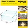 VEVOR Fire Pit Wind Guard, 14 x 14 x 6 Inch Glass Wind Guard, Rectangular Glass Shield, 0.3\" Thick Fire Table, Clear Tempered Glass Flame Guard, Steady Feet Tree Pit Guard for Propane, Gas, Outdoor