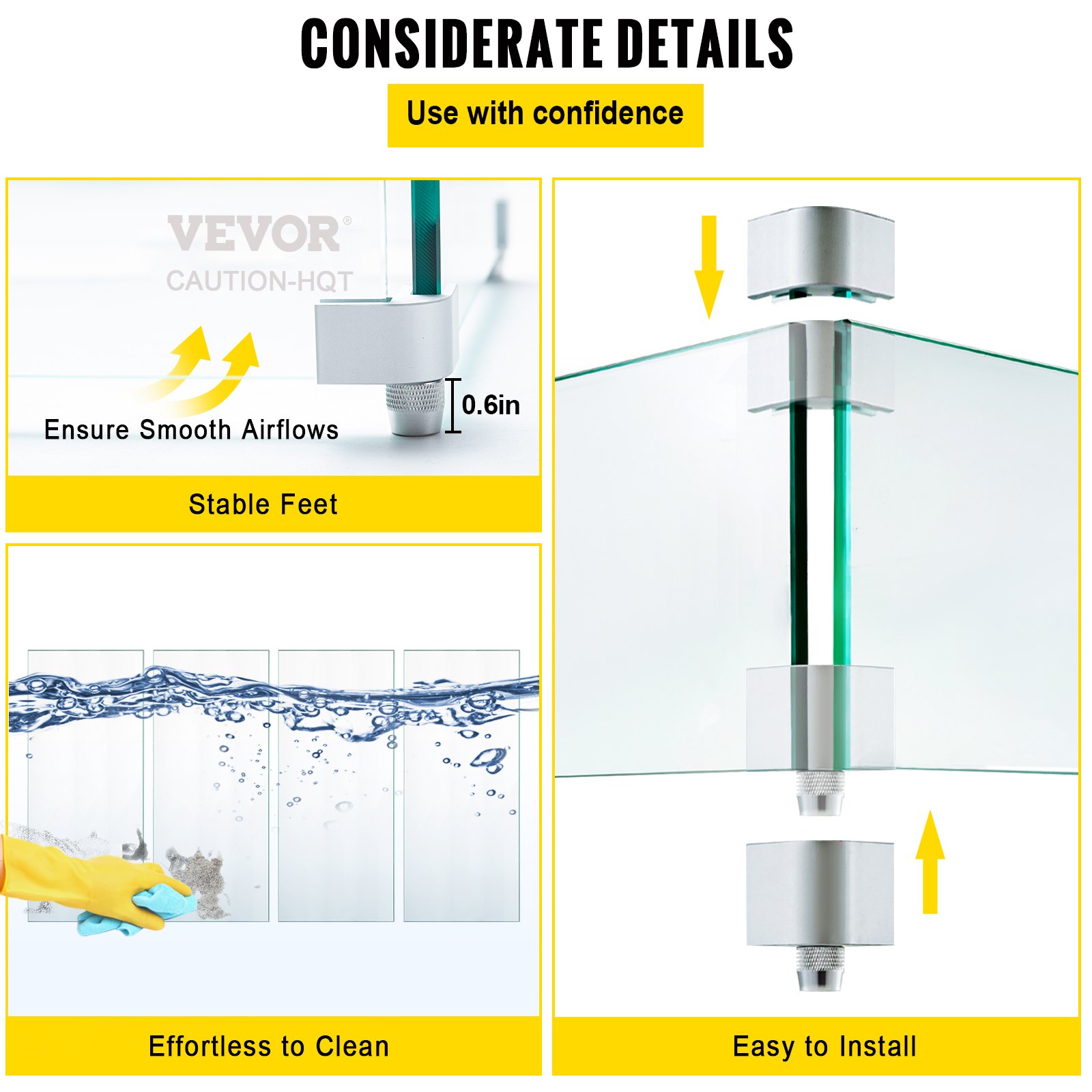 VEVOR Fire Pit Wind Guard, 14 x 14 x 6 Inch Glass Wind Guard, Rectangular Glass Shield, 0.3\" Thick Fire Table, Clear Tempered Glass Flame Guard, Steady Feet Tree Pit Guard for Propane, Gas, Outdoor