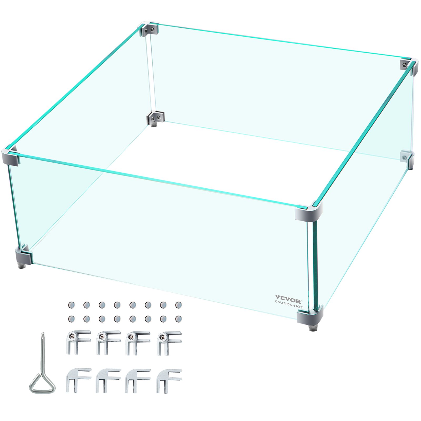 VEVOR Fire Pit Wind Guard, 14 x 14 x 6 Inch Glass Wind Guard, Rectangular Glass Shield, 0.3\" Thick Fire Table, Clear Tempered Glass Flame Guard, Steady Feet Tree Pit Guard for Propane, Gas, Outdoor