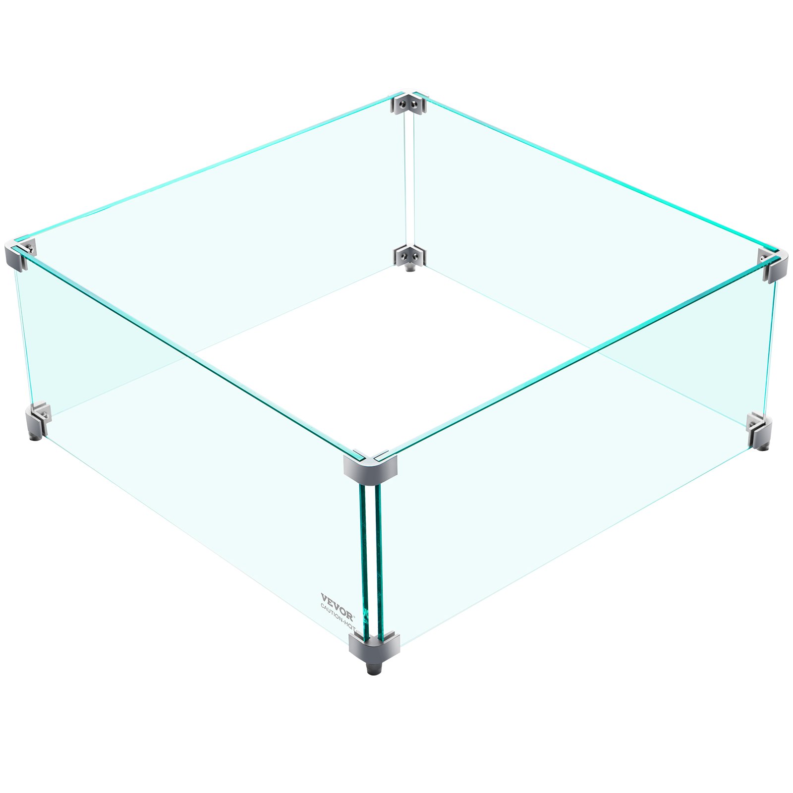 VEVOR Fire Pit Wind Guard, 14 x 14 x 6 Inch Glass Wind Guard, Rectangular Glass Shield, 0.3\" Thick Fire Table, Clear Tempered Glass Flame Guard, Steady Feet Tree Pit Guard for Propane, Gas, Outdoor
