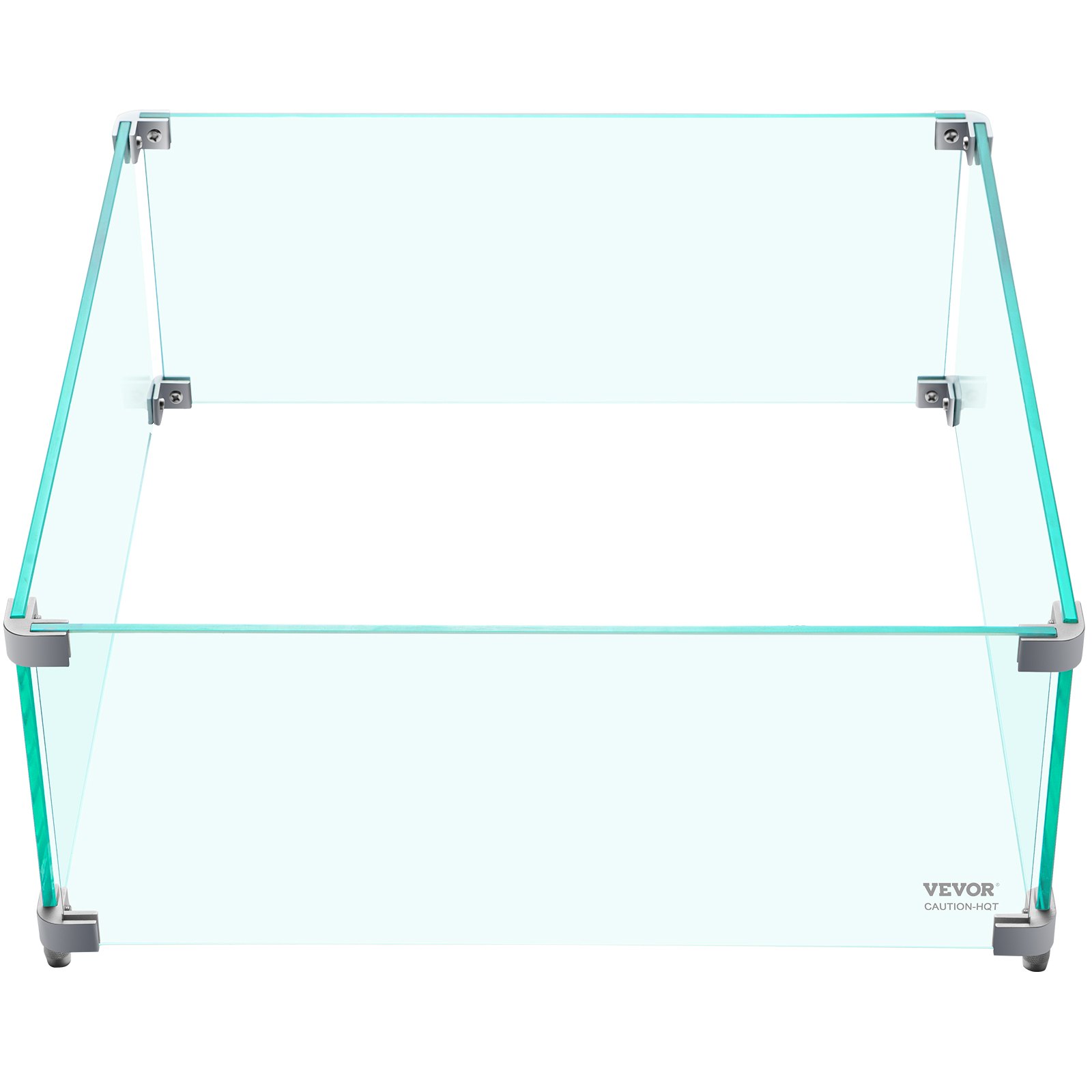 VEVOR Fire Pit Wind Guard, 14 x 14 x 6 Inch Glass Wind Guard, Rectangular Glass Shield, 0.3\" Thick Fire Table, Clear Tempered Glass Flame Guard, Steady Feet Tree Pit Guard for Propane, Gas, Outdoor
