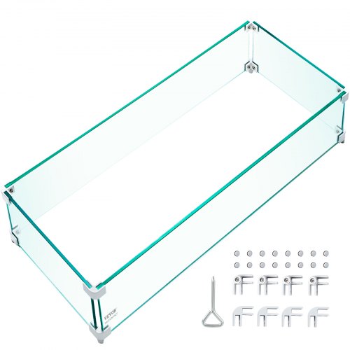 VEVOR Fire Pit Wind Guard, 29 x 13 x 6 Inch Glass Wind Guard, Rectangular Glass Shield, 0.3" Thick Fire Table, Clear Tempered Glass Flame Guard, Steady Feet Tree Pit Guard for Propane, Gas, Outdoor